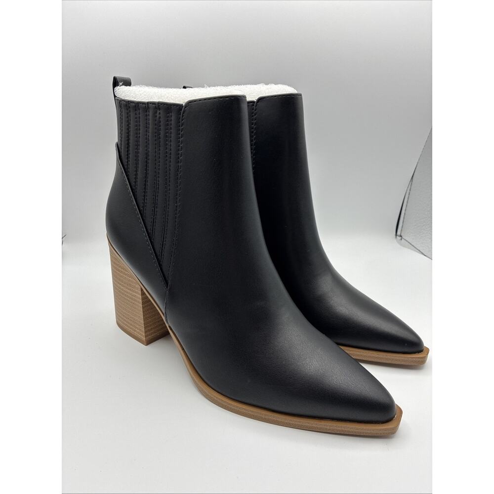 NEW SODA Duvets Women's Size 10 Blackβ Pull-On Block Heel Ankle Boot Pointy Toe
